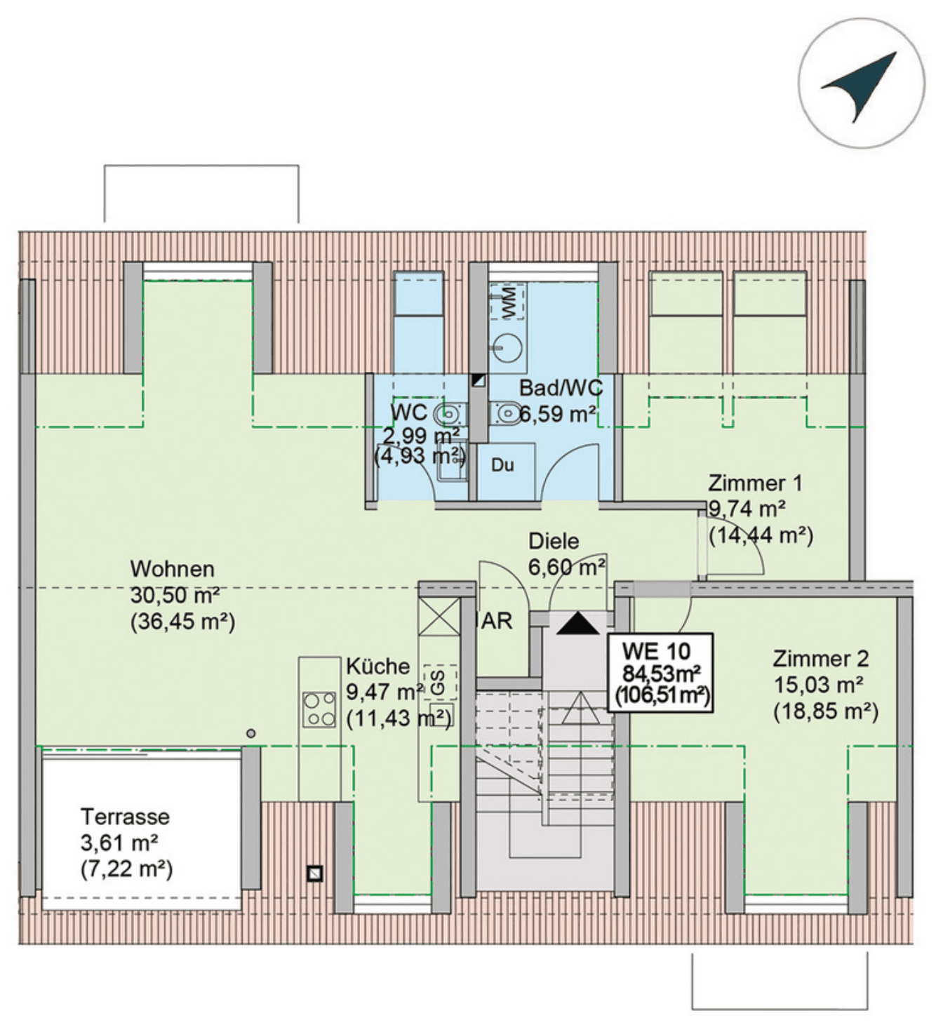 Grundriss Wohnung 10, Dachgeschoss, 84,53 m²
